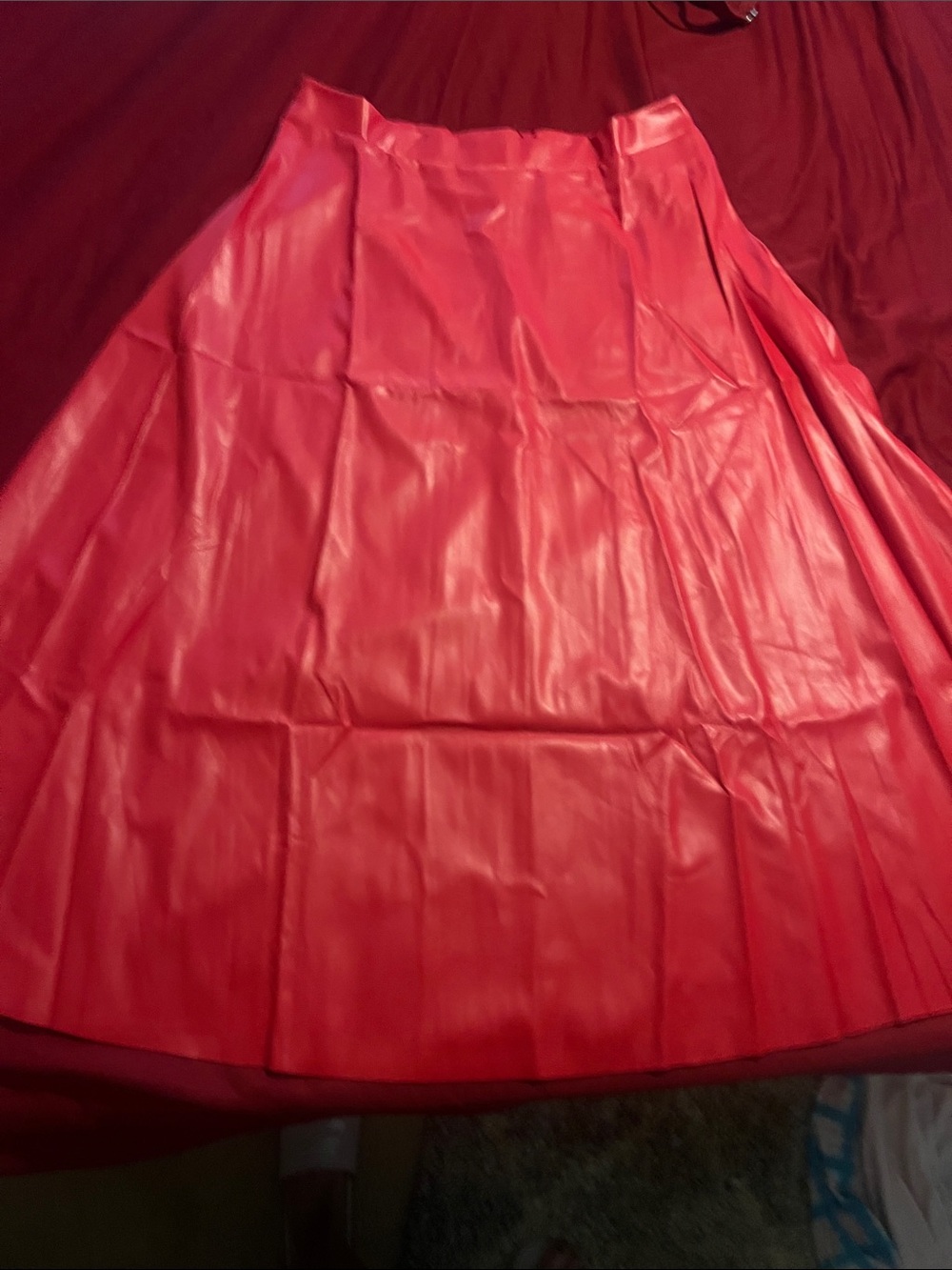 SHEIN Red Faux Leather A-Line Skirt